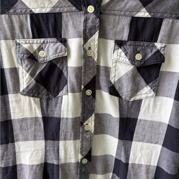 Thread & Supply Navy/White Check Button Up Long Sleeve Women Size L Pockets - Picture 7 of 10